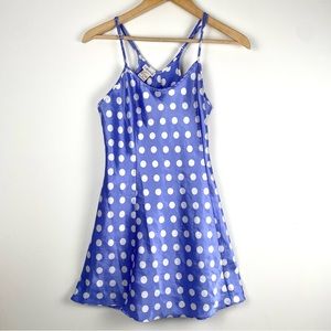 Cacique polka dot mini slip dress periwinkle blue and white silky polyester S